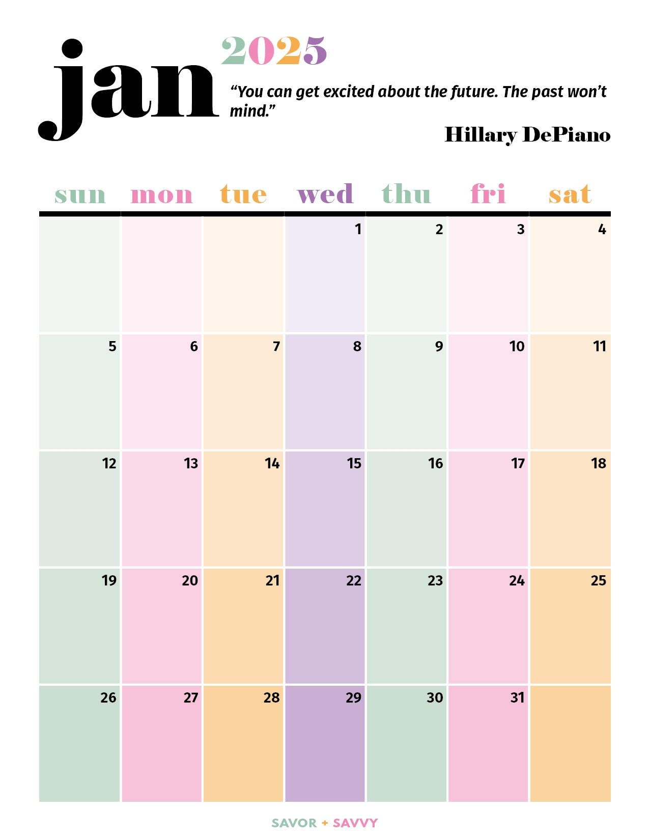 Monthly Calendar Blank Template 2025