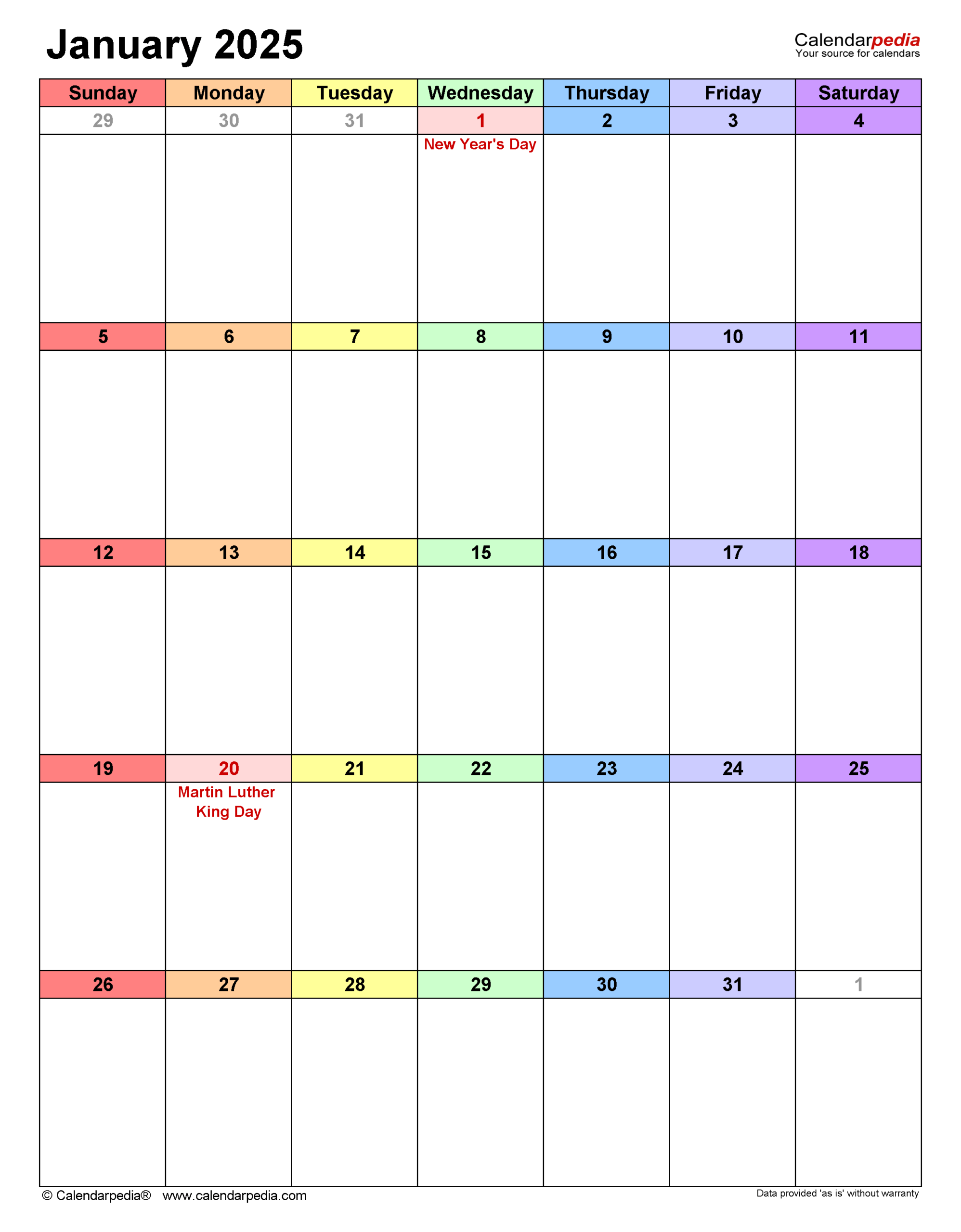 January 2025 Calendar Templates For PDF Excel And Word