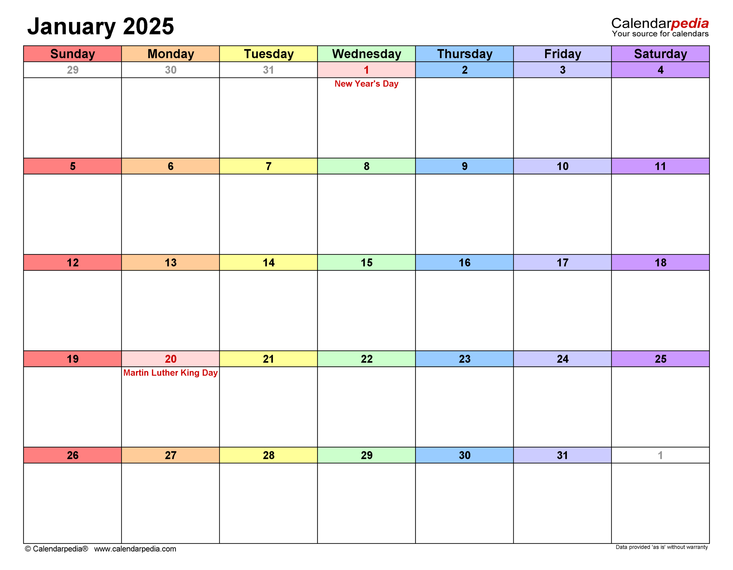 January 2025 Calendar Templates For PDF Excel And Word