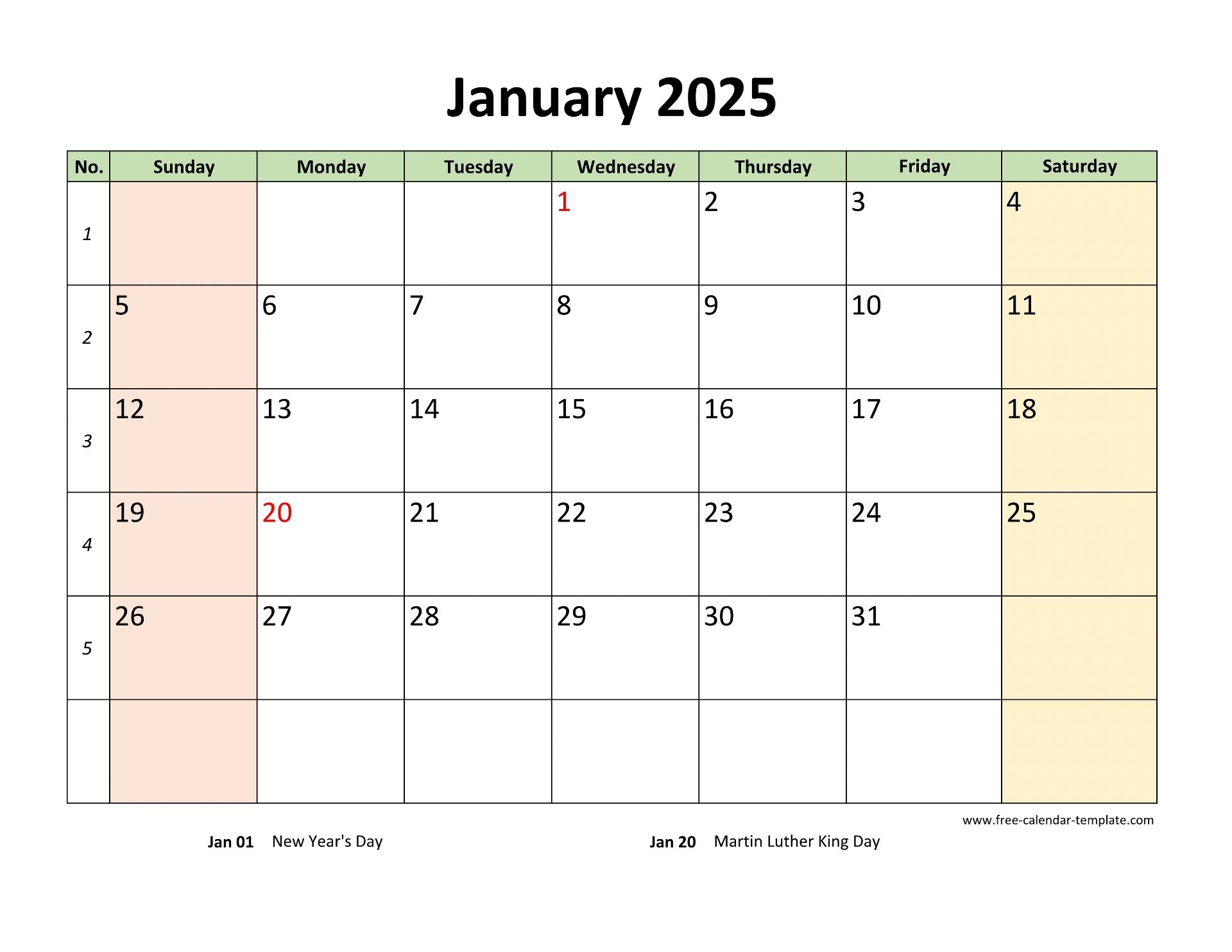 January 2025 Free Calendar Tempplate Free calendar template