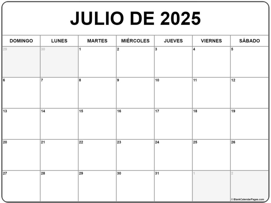 Julio De 2025 Calendario Gratis Calendario Julio