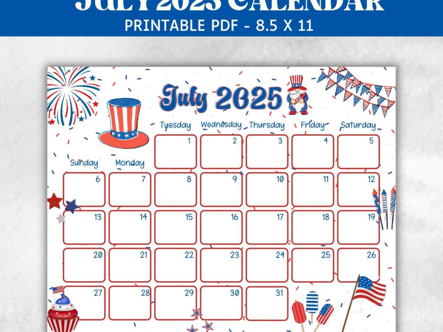 July 2025 Calendar For Kids Patriotic Printable Planner PDF Etsy