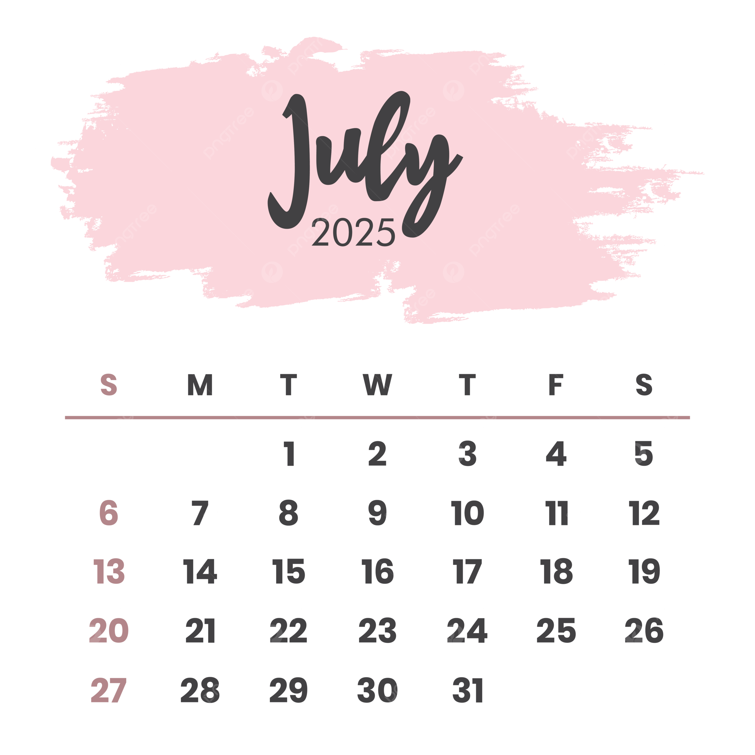 July 2025 Calendar Layout Printable Overlay Organize Task Or Event Vector July 2025 July 2025 Calendar 2025 Calendar PNG And Vector With Transparent Background For Free Download