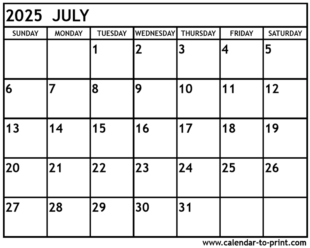 Print Blank Calendars 2025