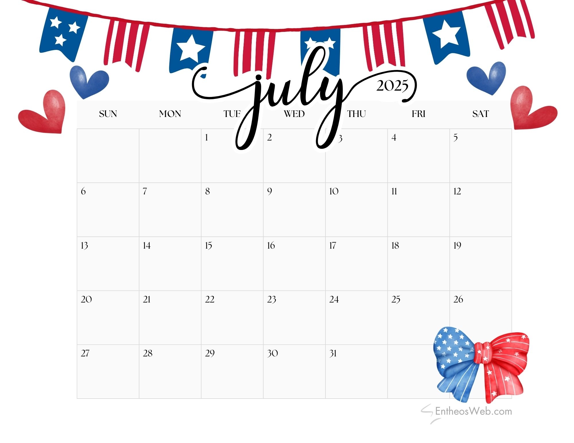 2025 Blank Calendar Template Free