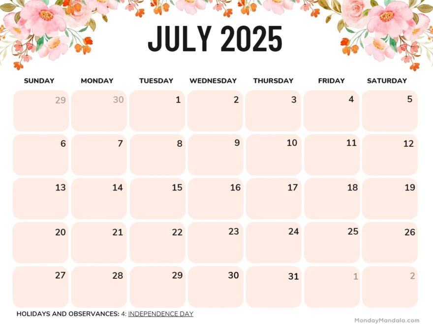July 2025 Printable Calendar 52 Free PDF Printables