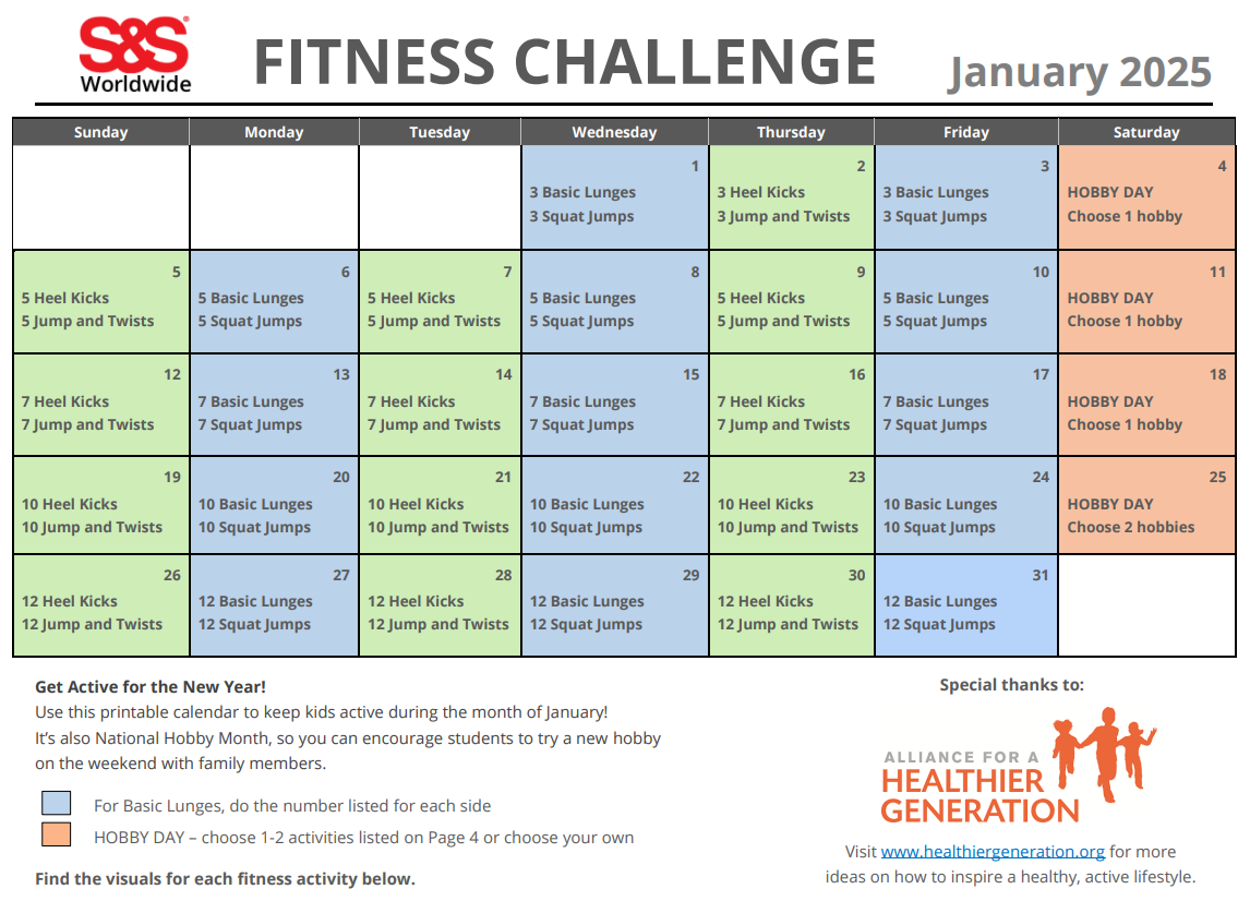 Blank Workout Calendar 2025