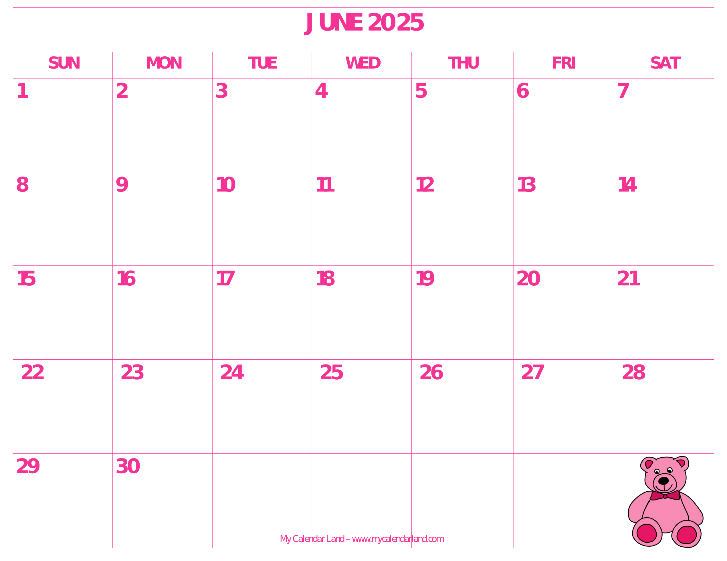 June 2025 Calendar My Calendar Land