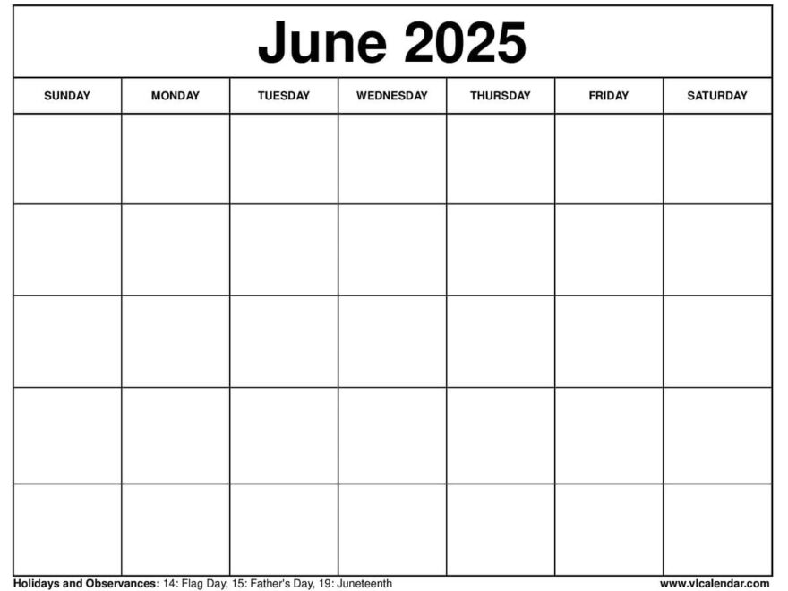 June 2025 Calendar Printable Templates With Holidays