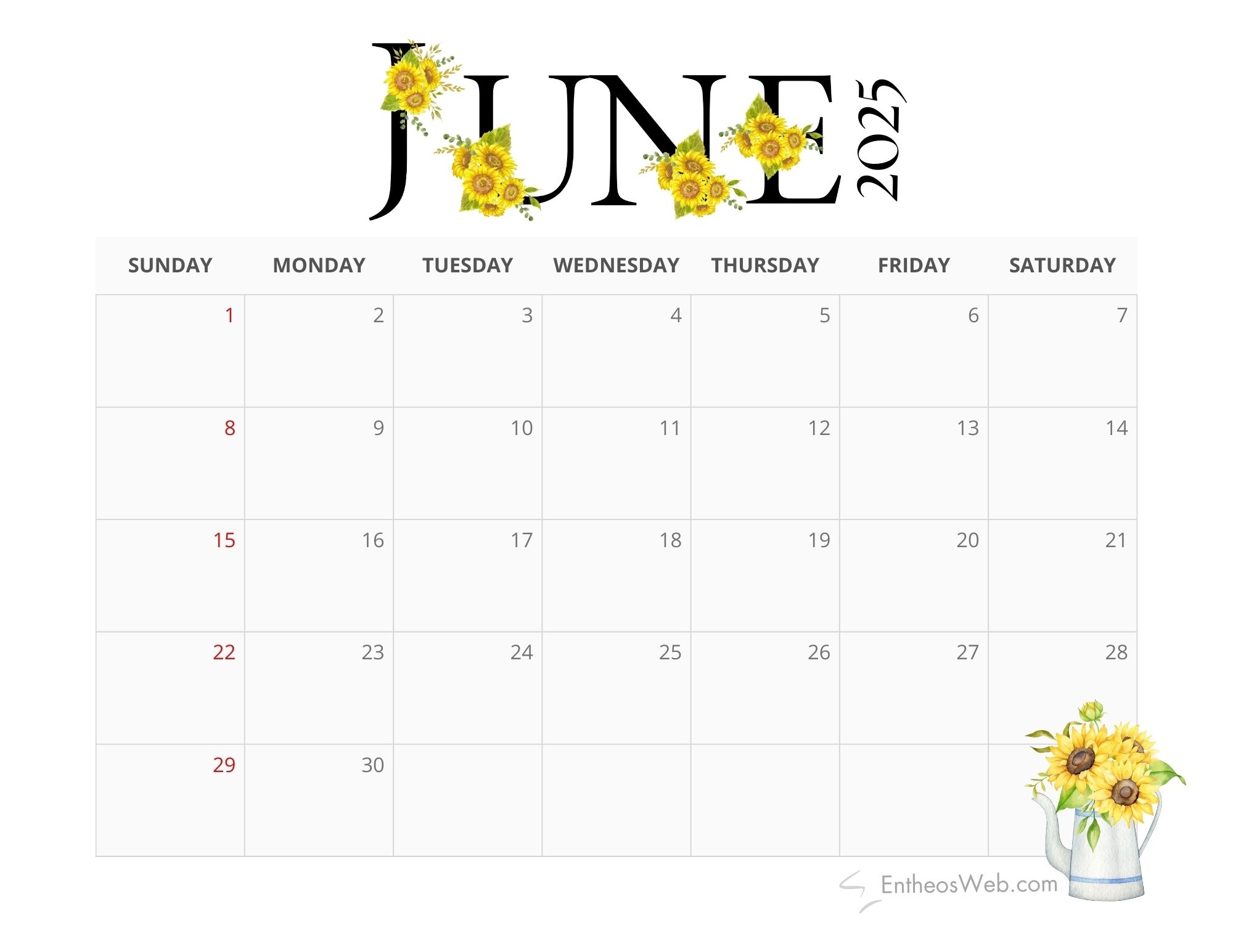 June 2025 Calendar Printables EntheosWeb
