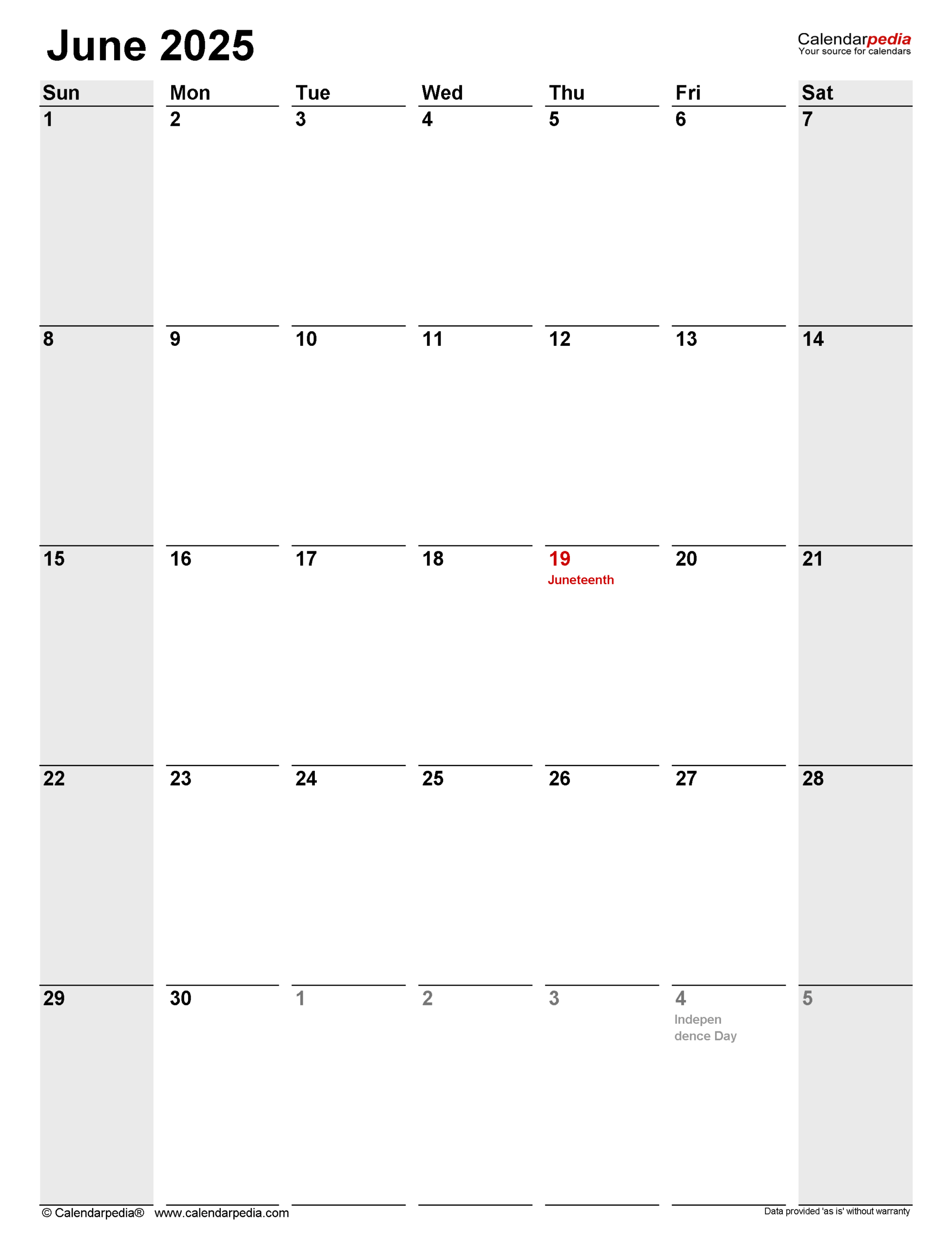 Big Blank Calendar 2025