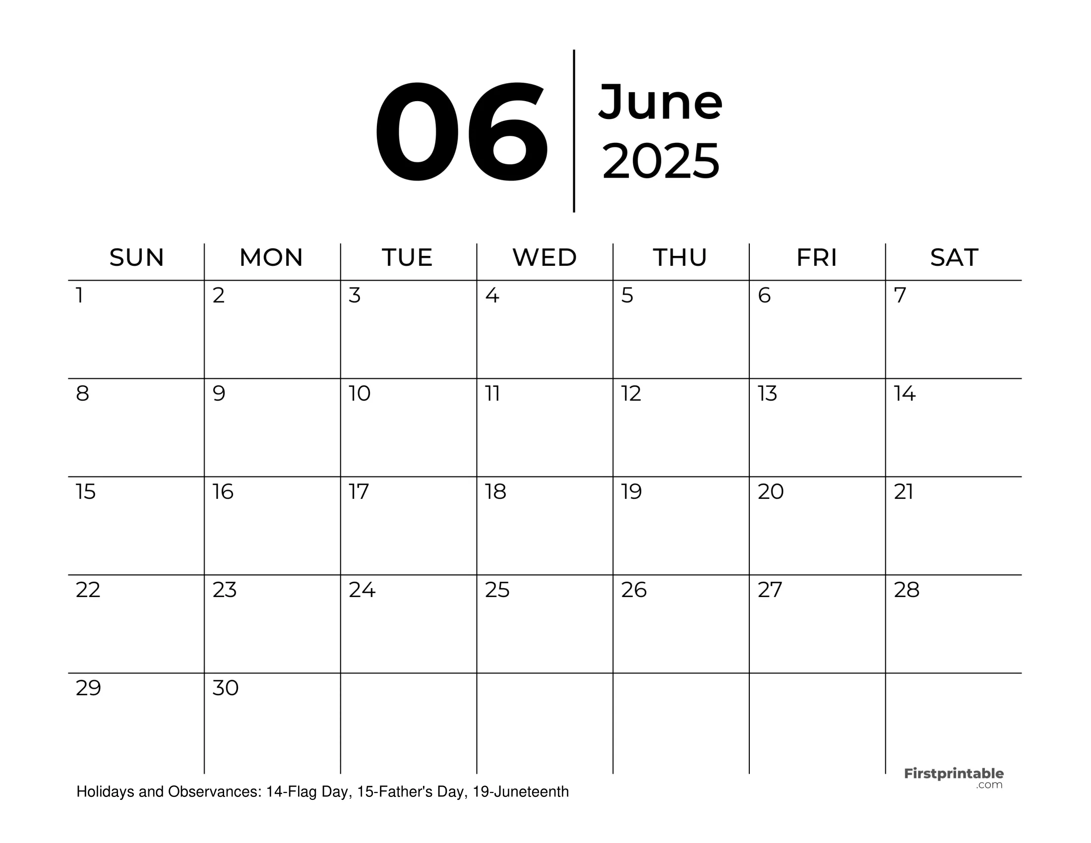 June 2025 Calendars Free Printable Fillable