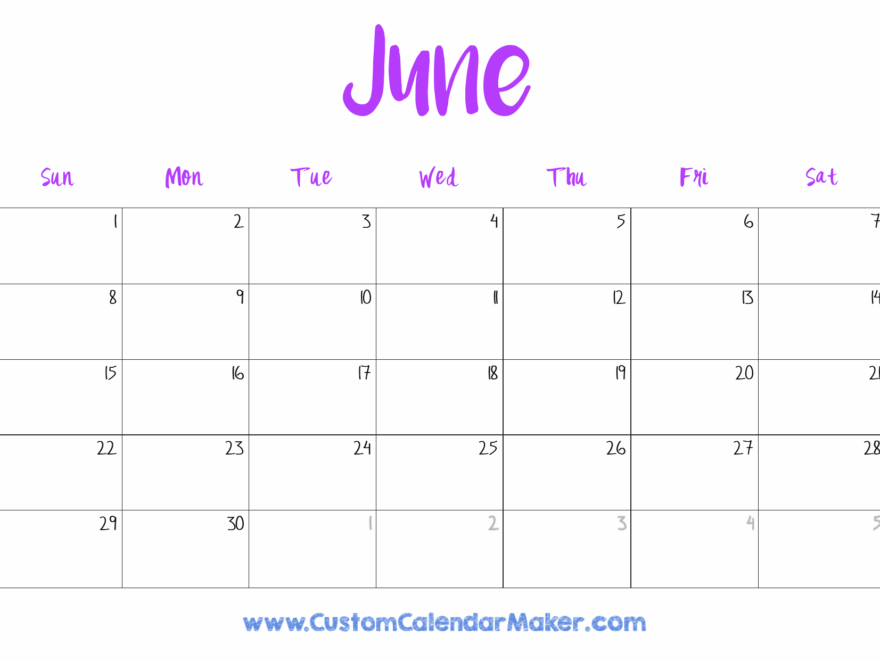 June 2025 Printable Calendar 23 Free Templates PDF Custom Calendar Maker