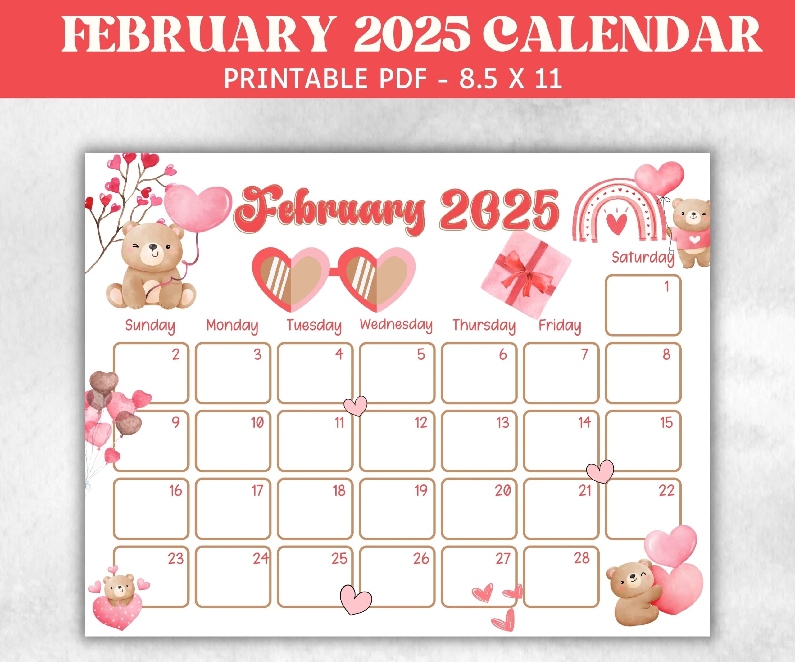Kids February 2025 Calendar Printable 2025 Calendar Homeschool Preschool Calendar Board Children Monthly Planner Valentines Day Calendar Etsy