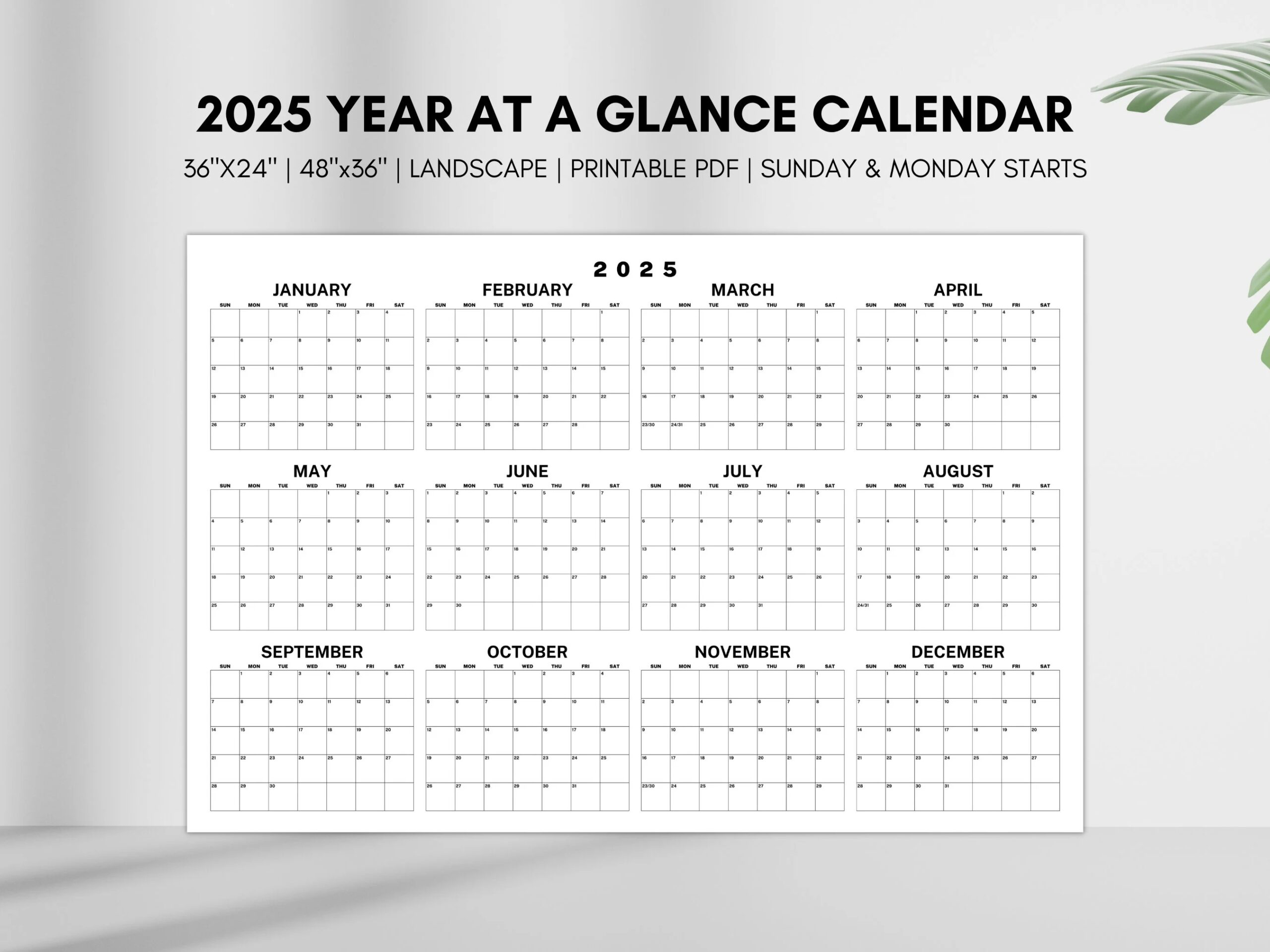 Large Paper Wall Calendar Horizontal Etsy