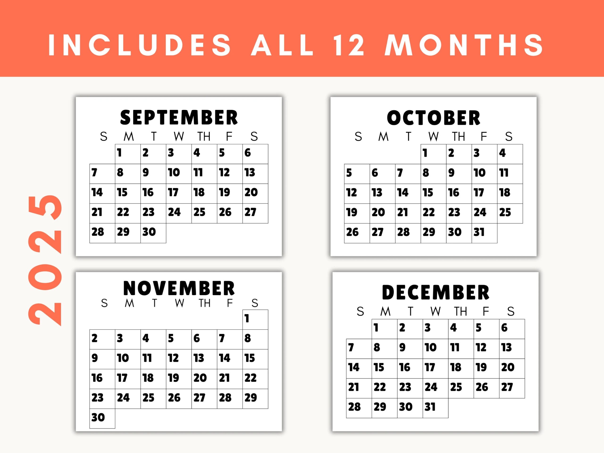 Large Print Monthly Calendar 2025 Senior Citizen Calendar With Large Numbers Sunday Start Printable PDF Etsy