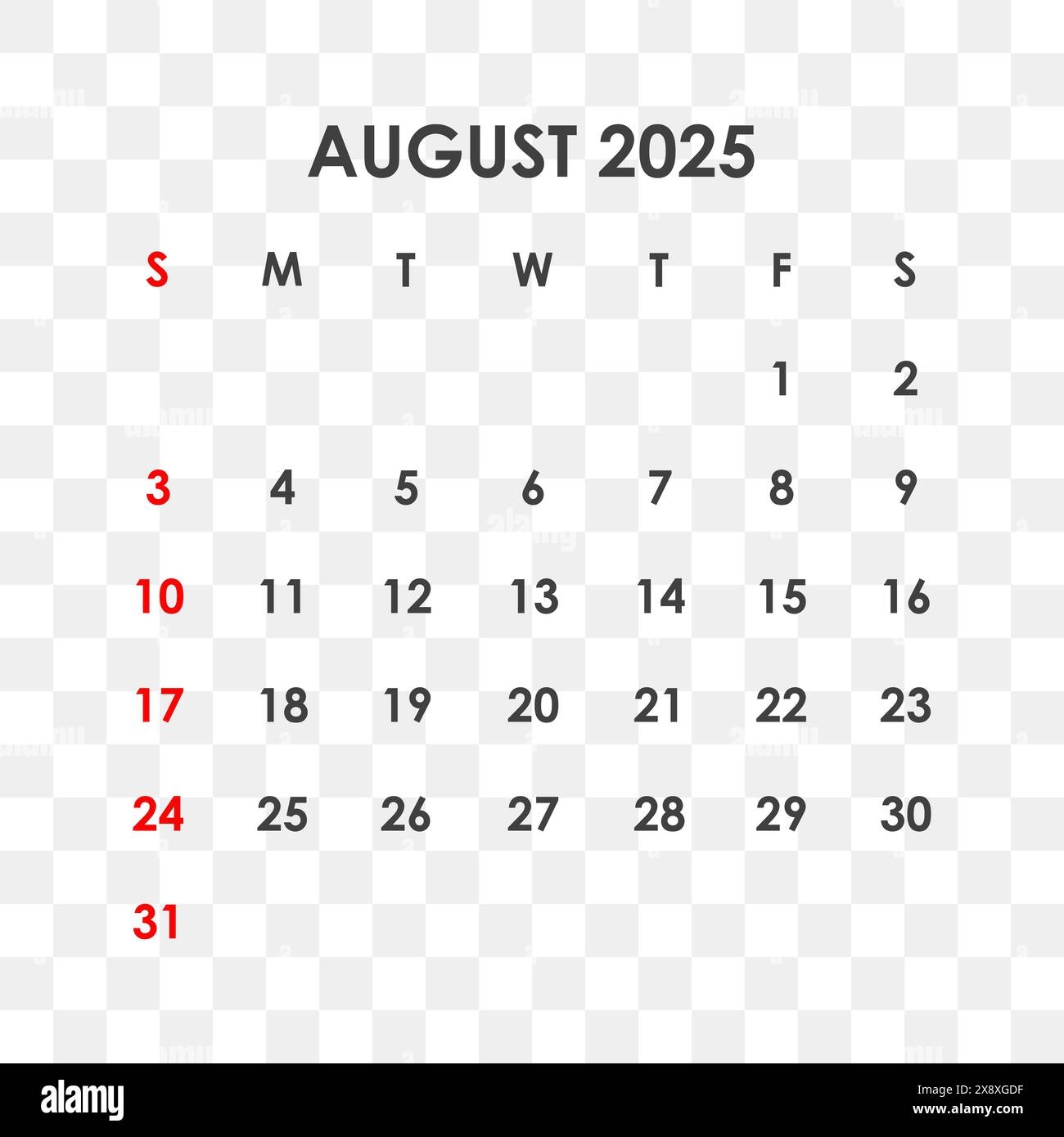 Letter Calendar For August 2025 The Week Begins On Sunday Time Planning And Schedule Concept Flat Design Removable Calendar For The Month Vector Stock Vector Image Art Alamy