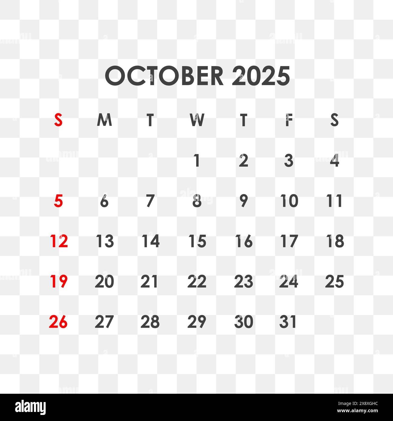 Letter Calendar For October 2025 The Week Begins On Sunday Time Planning And Schedule Concept Flat Design Removable Calendar For The Month Vecto Stock Vector Image Art Alamy