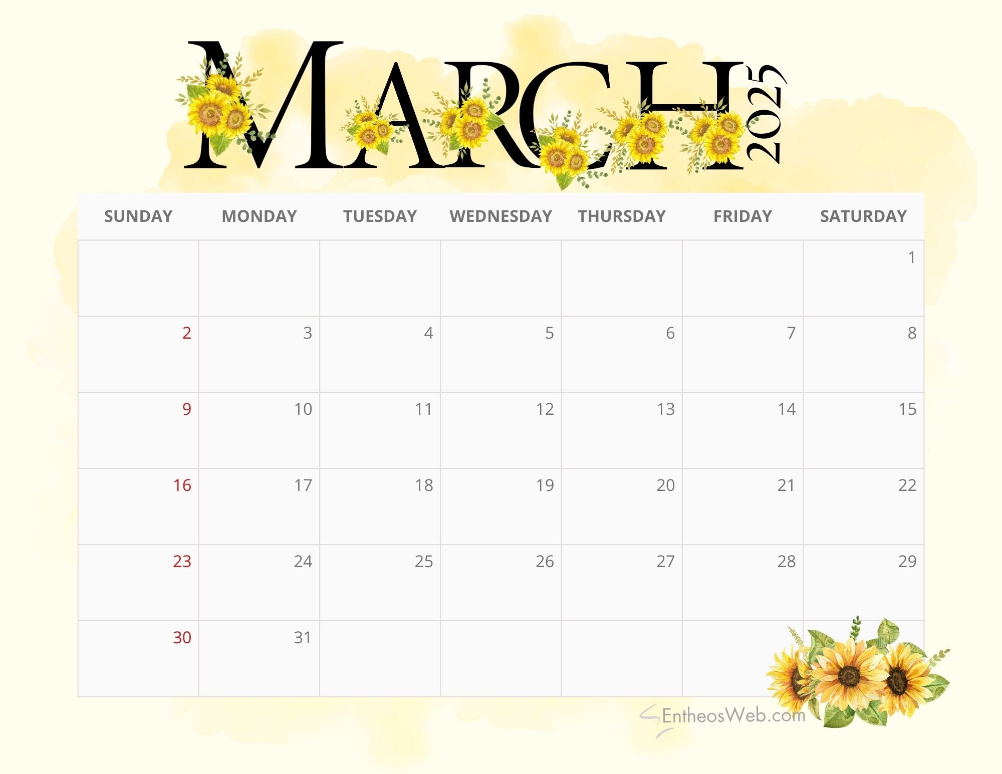 March 2025 Calendar Free PDF Printables EntheosWeb