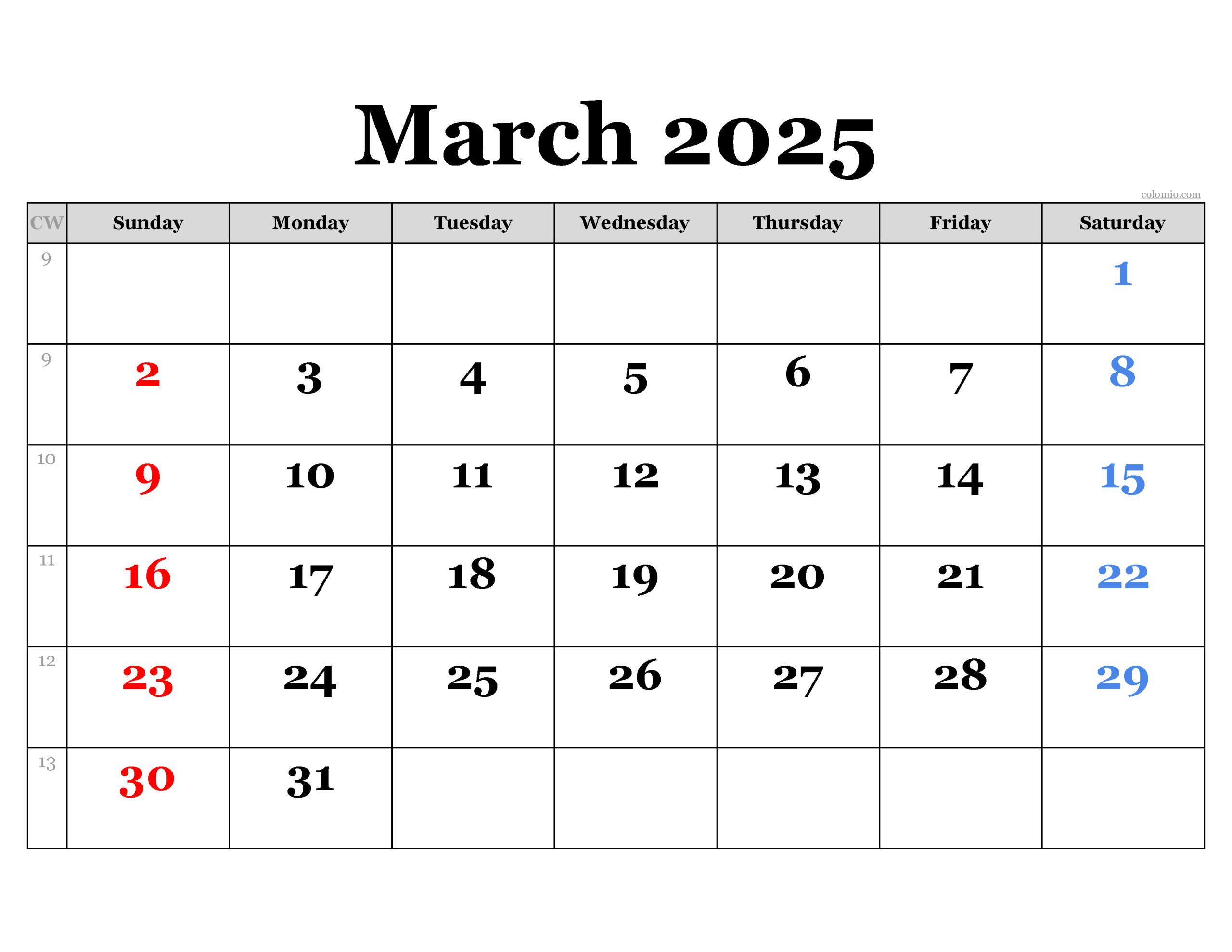 March 2025 Calendar Free Printable PDF XLS And PNG