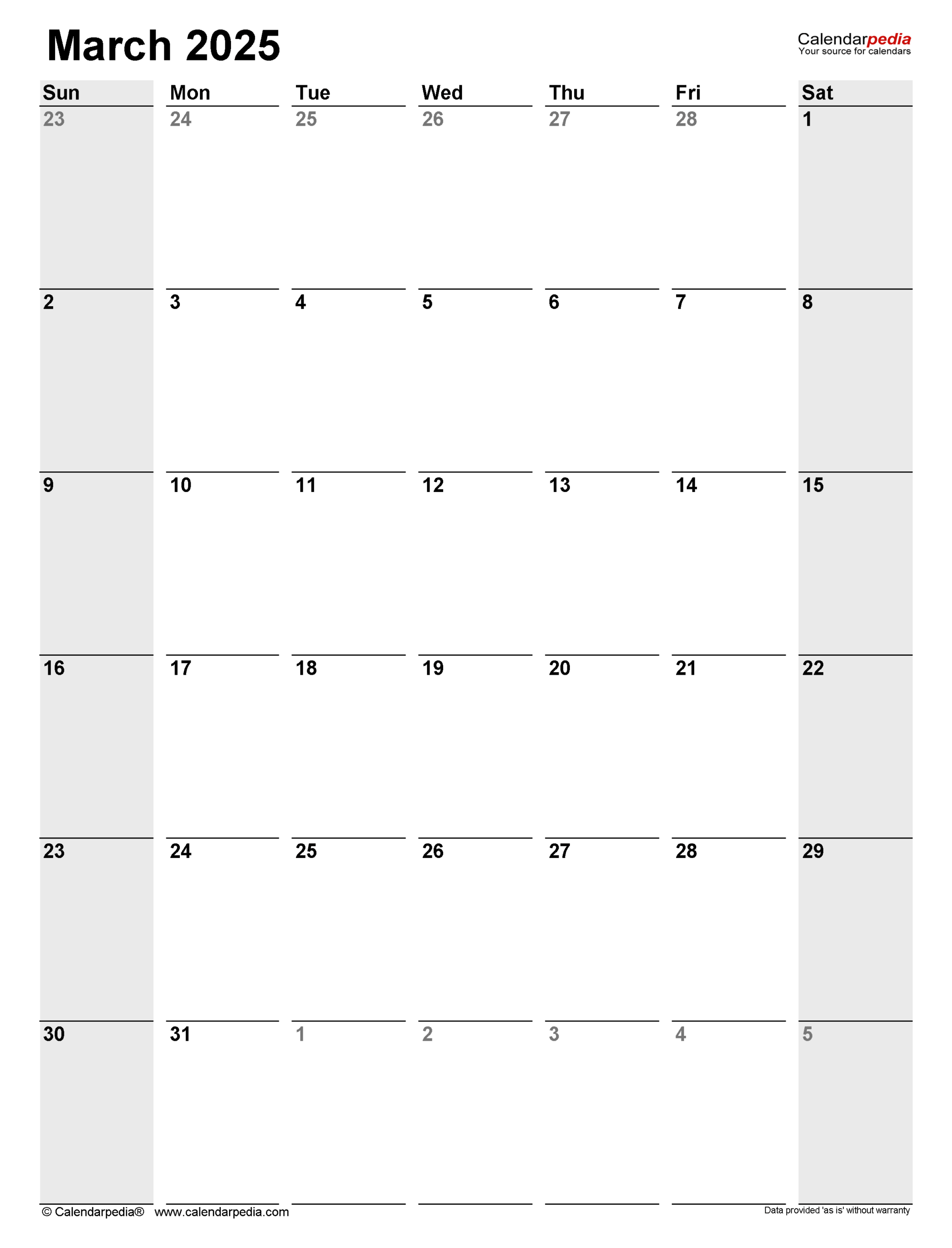Blank Marhc 2025 Calendar