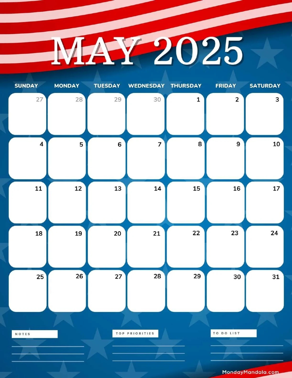 Blank Day Calendar 2025