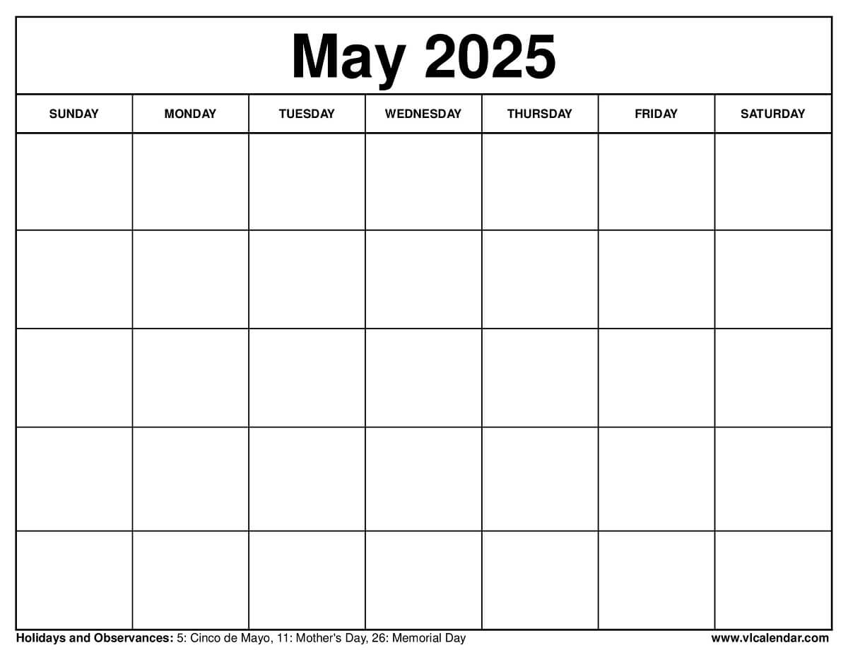 Blank Calendar 2025 Monday To Sunday
