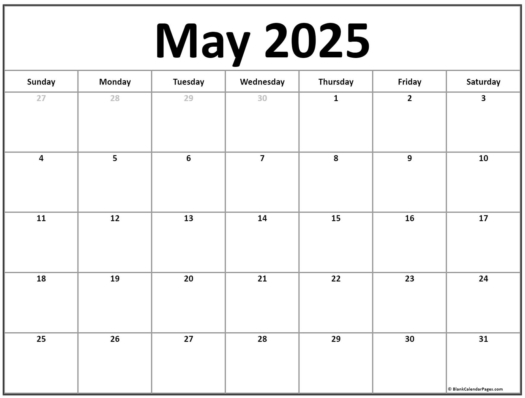 May 2025 Calendar Free Printable Calendars