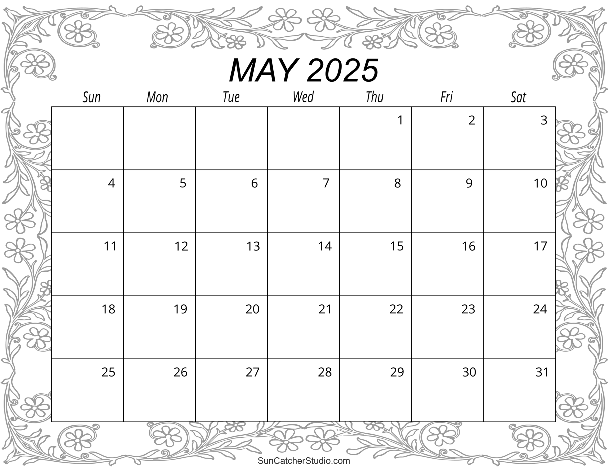 Blank Printable 2025 Monthly Calendar