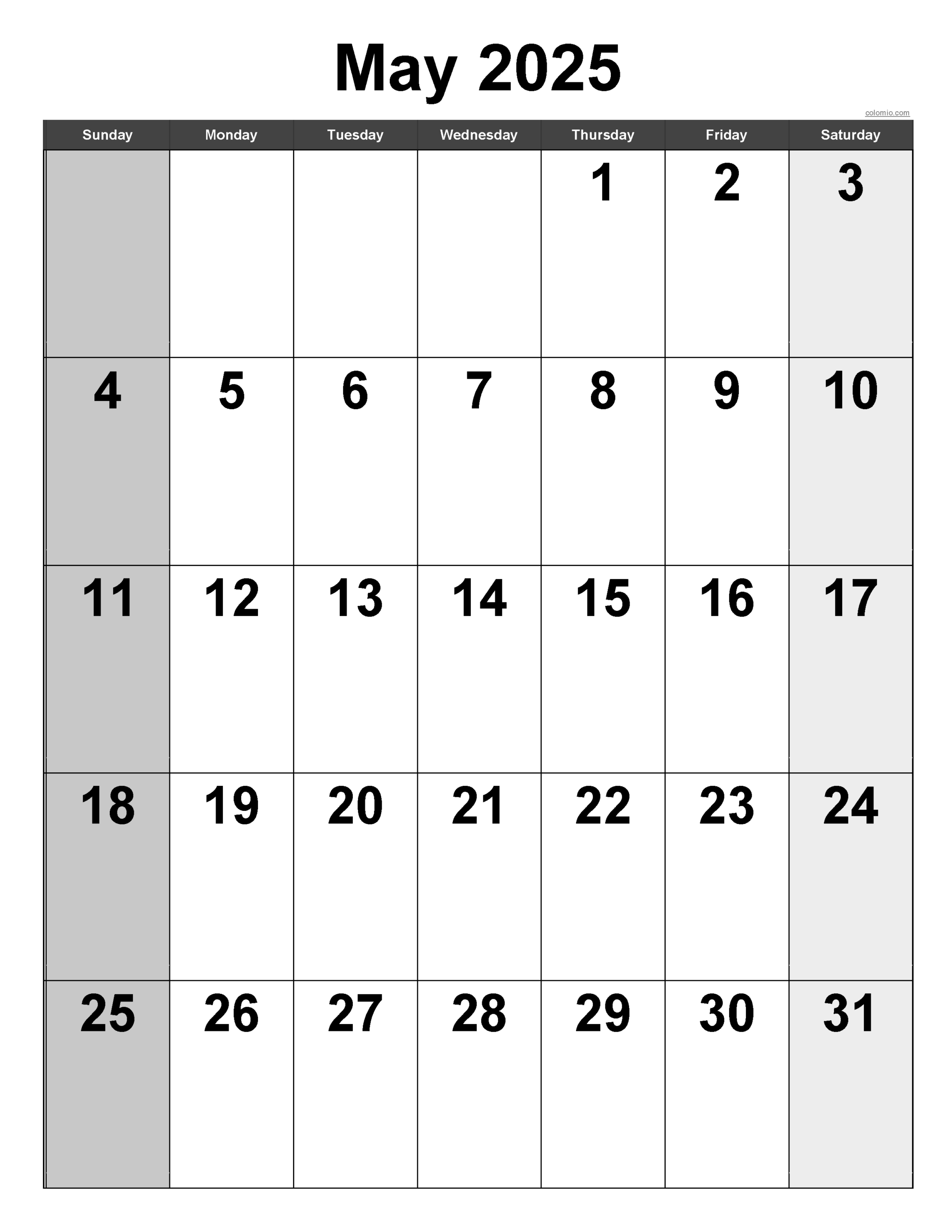 May 2025 Calendar Free Printable PDF XLS And PNG
