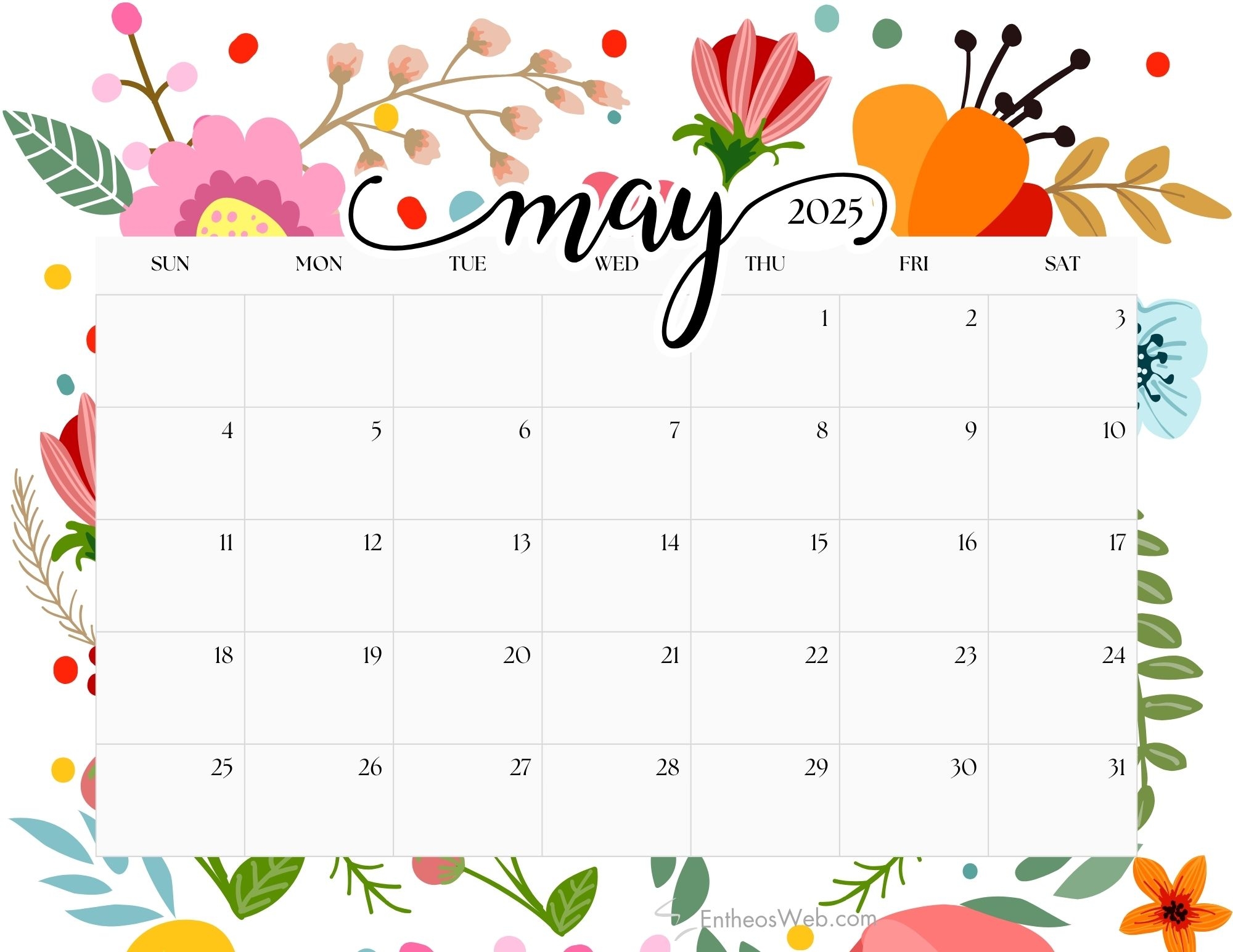 2025 Blank Monthly Calendar Vertical