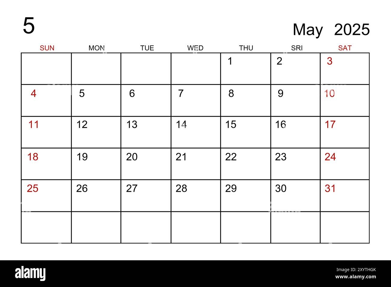 2025 Blank V Calendar Template
