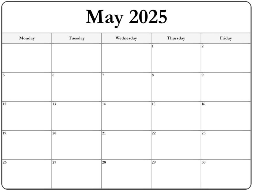 May 2025 Monday Calendar Monday To Sunday