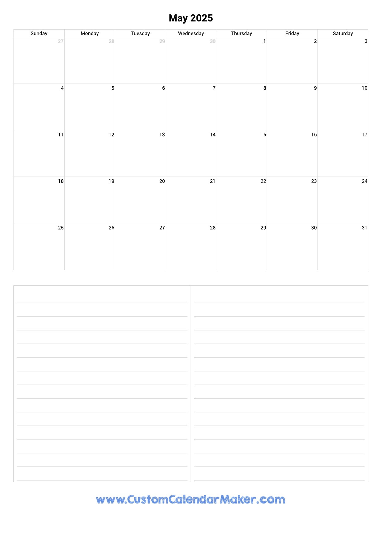 Blank Weekly Calendar 2025 Portrait