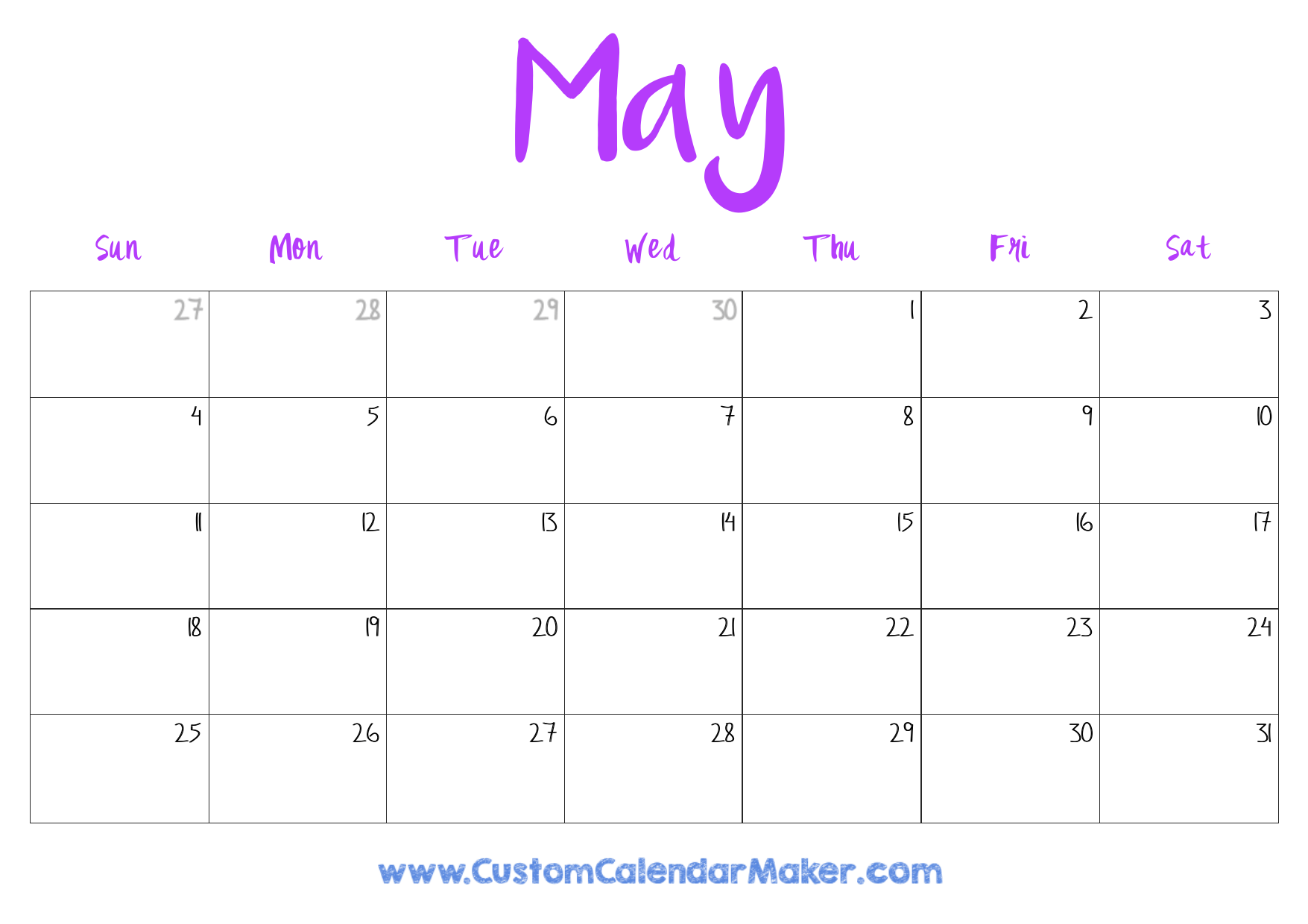 2025 Blank Horizontal Calendar