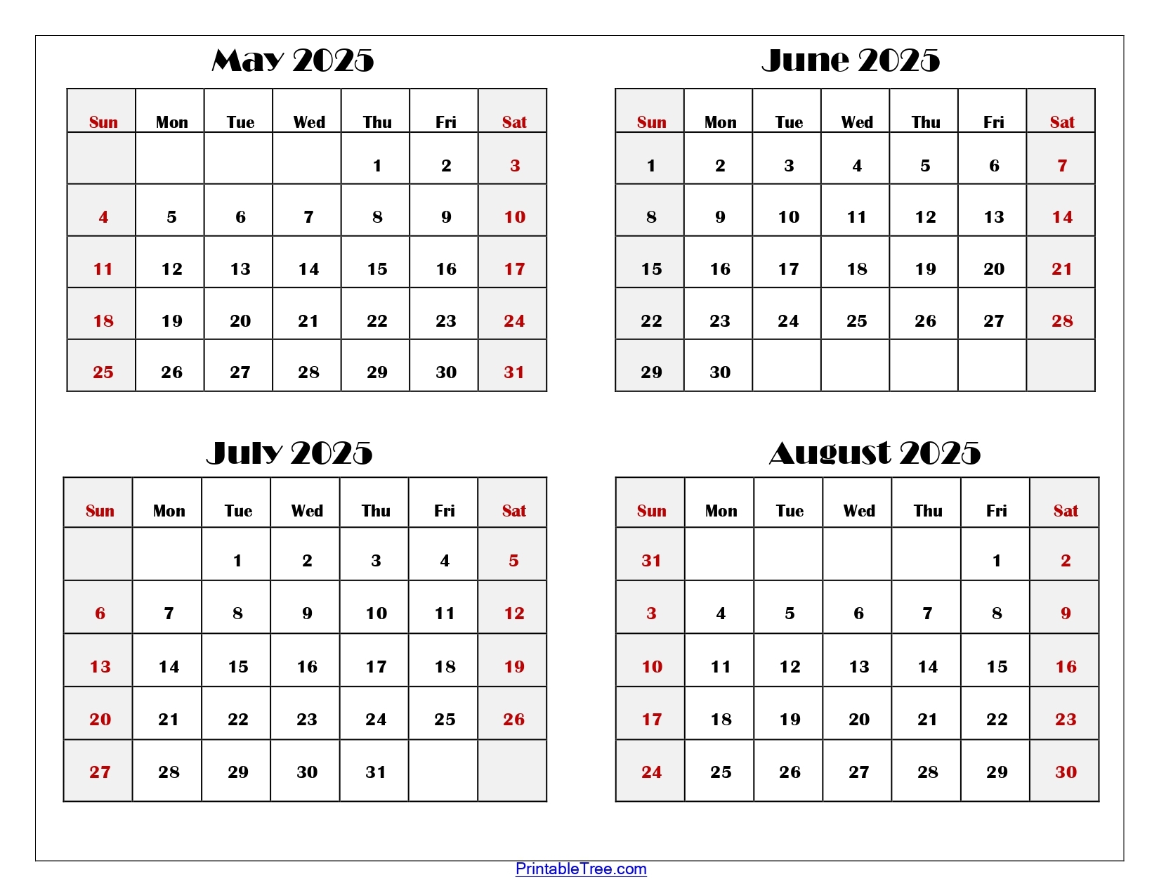 August 2025 Blank Printable Calendar