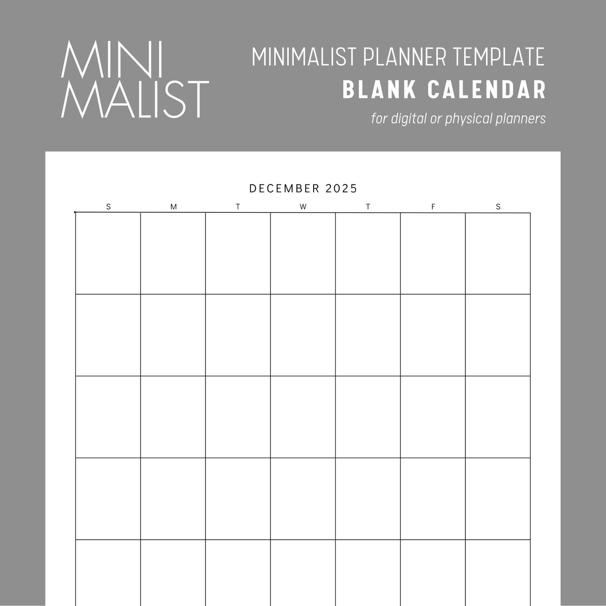 Blank 2025 Digital Calendar