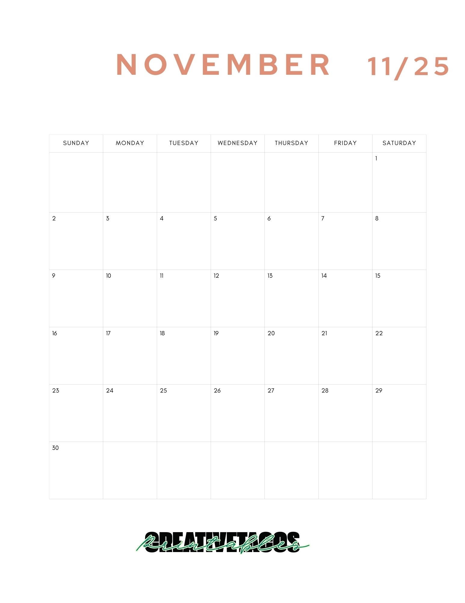 November 2025 Calendar Blank