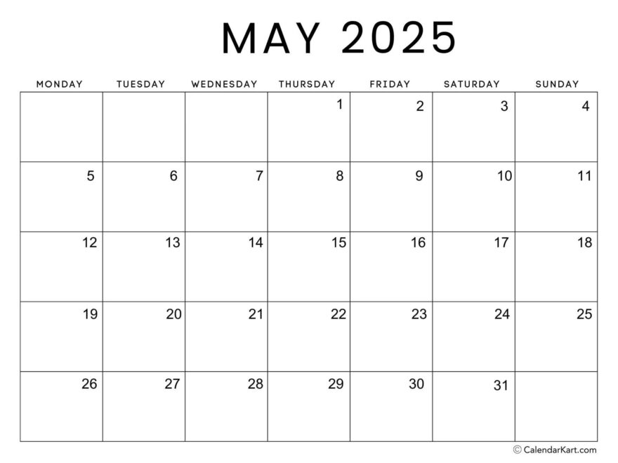 Monday Start Calendars 2025 CalendarKart