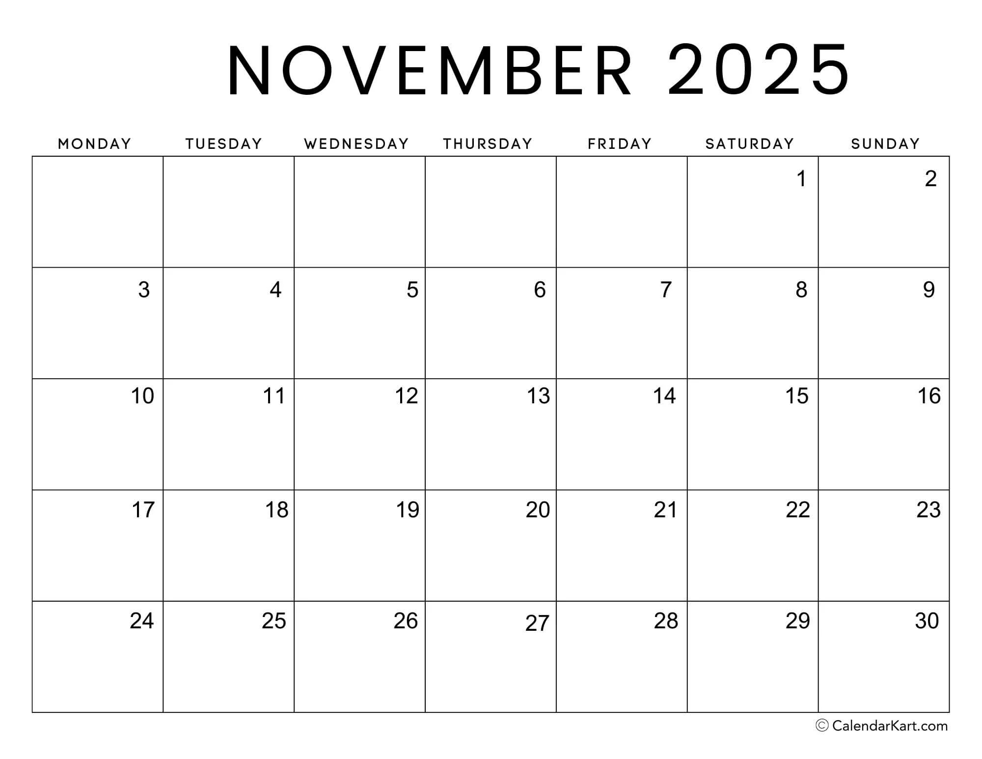 Monday Start Calendars 2025 CalendarKart