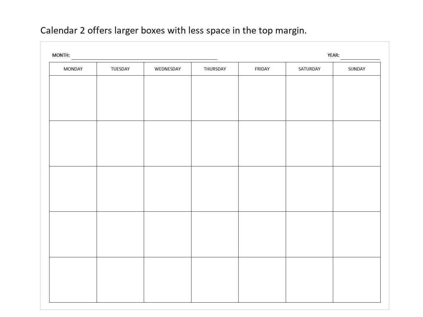 Blank 2025 Monthly Calendar Large