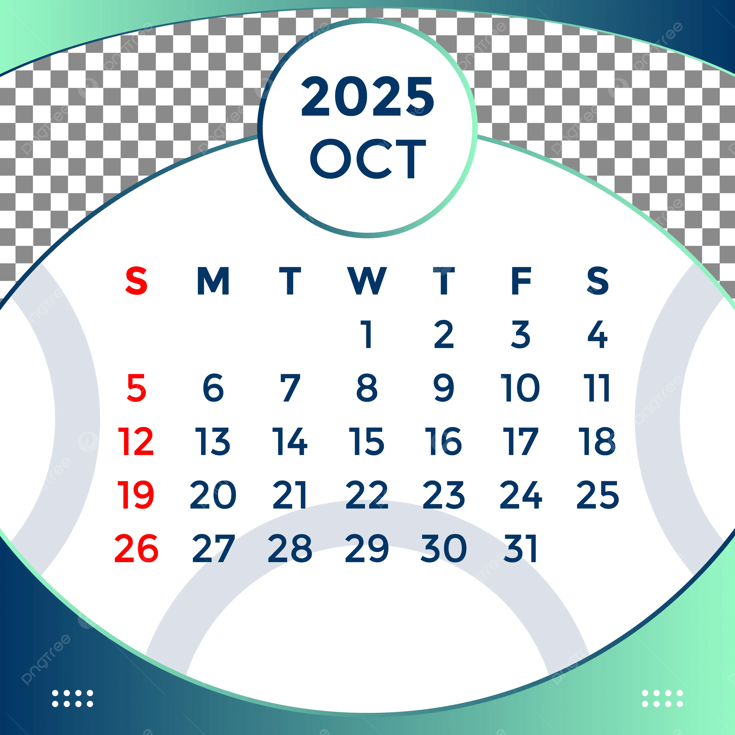 Month Of October 2025 Calendar Vector Template Download On Pngtree
