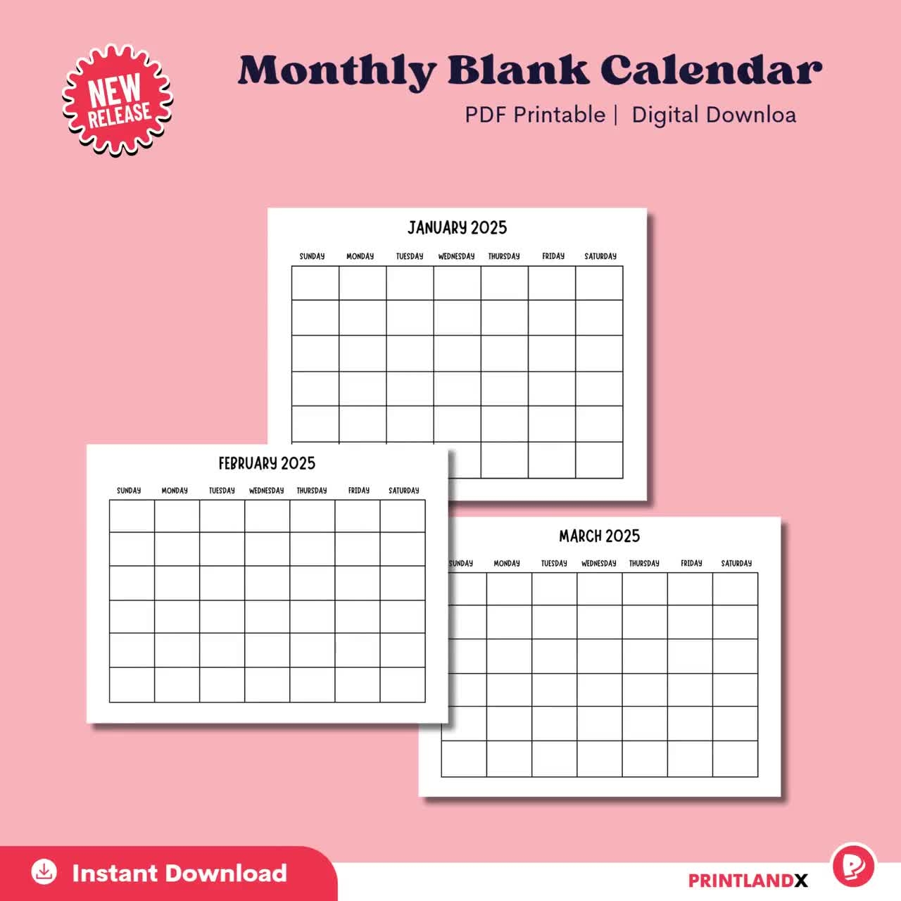 Monthly Blank Calendar Simple Calendar Free Printable Printable Calendar 2025 PDF Printable Minimalist Calendar Calendar Template 2025 Etsy