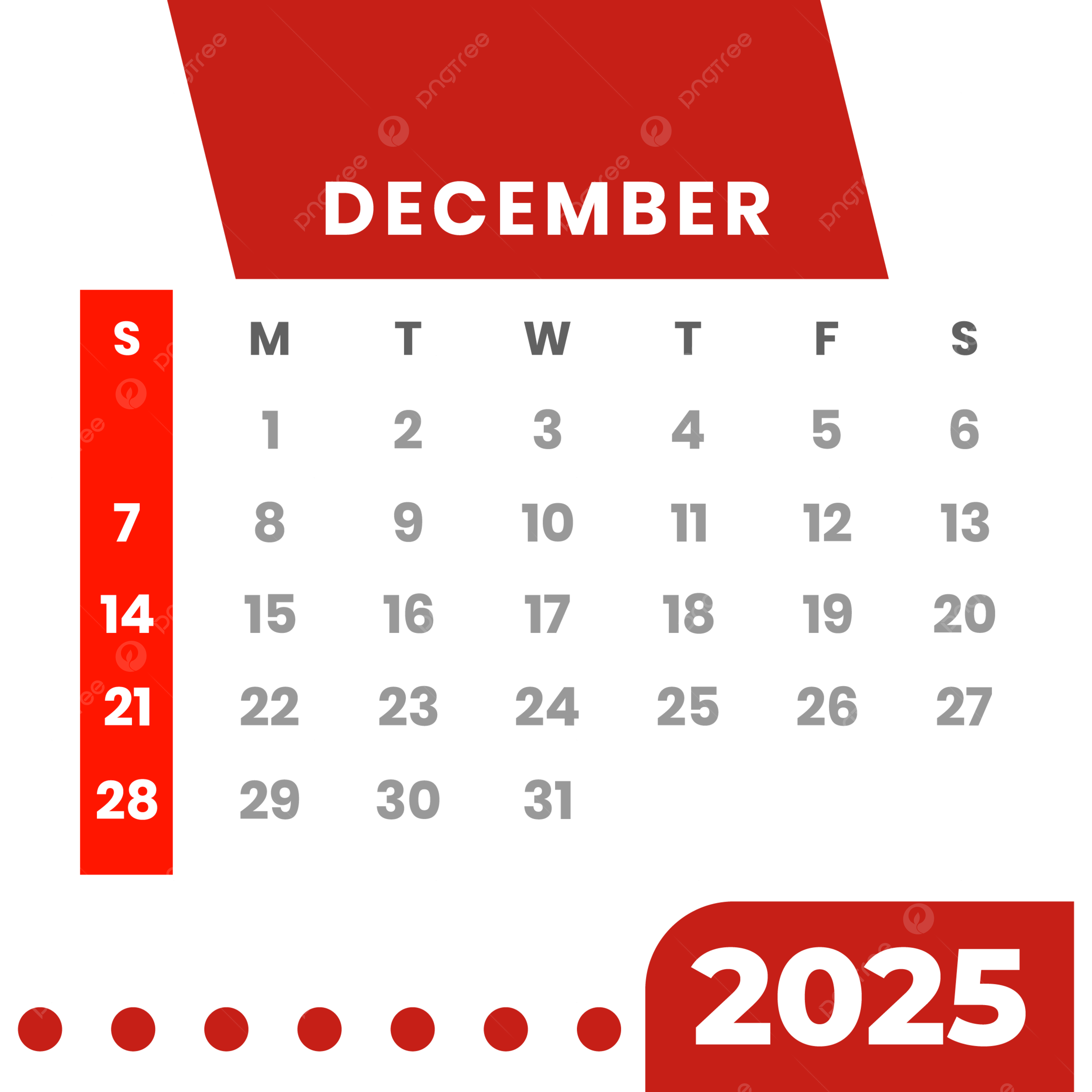 Monthly Calendar December 2025 Clipart Red Vector Monthly Calendar December 2025 Calendar 2025 PNG And Vector With Transparent Background For Free Download