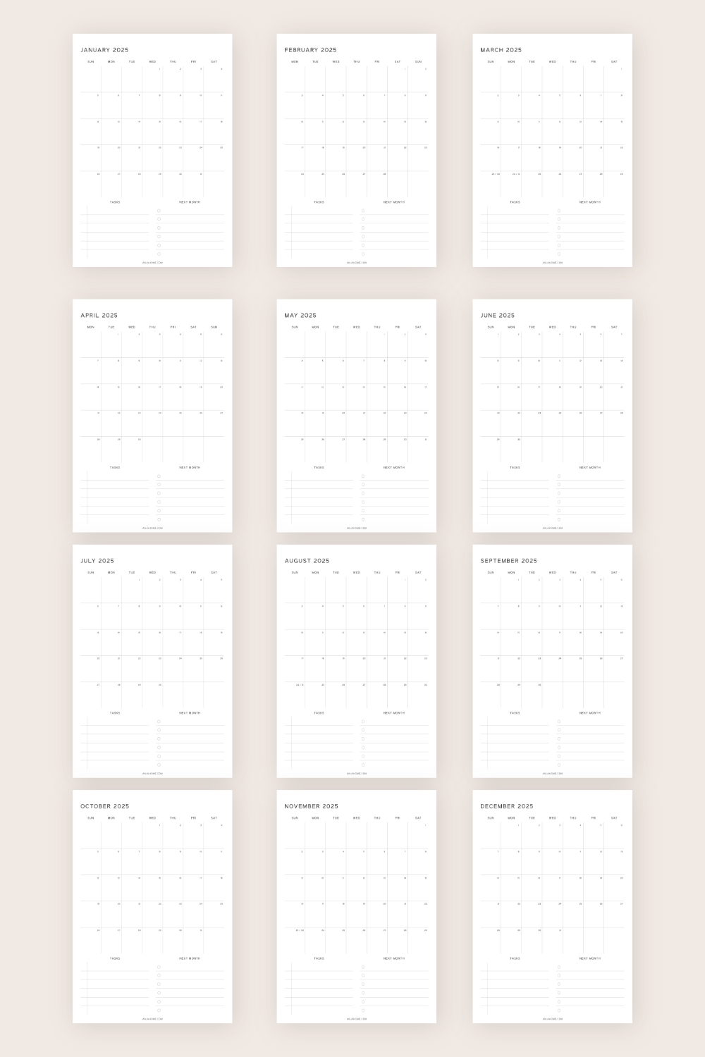 Monthly Calendar Digital Template 2025 AnjaHome