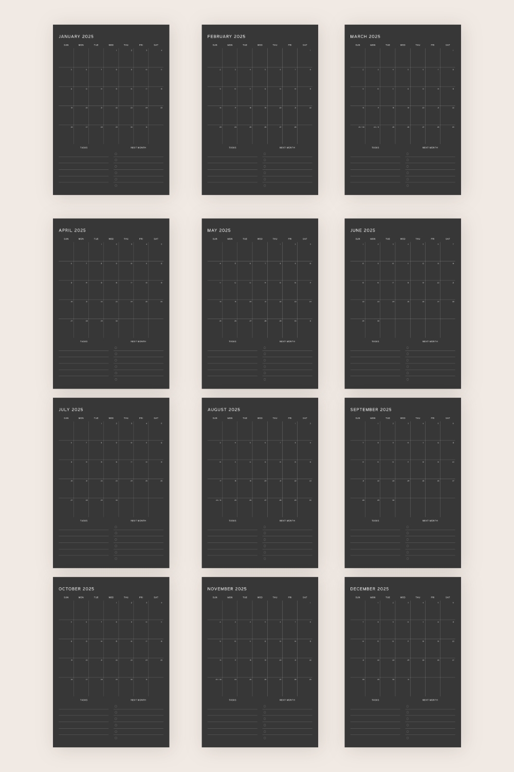 Monthly Calendar Digital Template 2025 AnjaHome