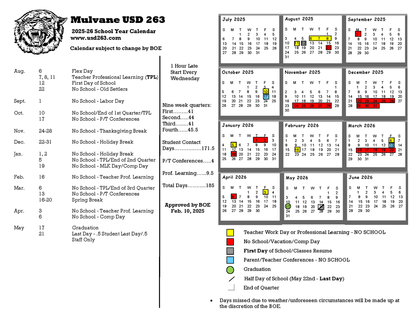 2025/26 Year School Calendar Blank