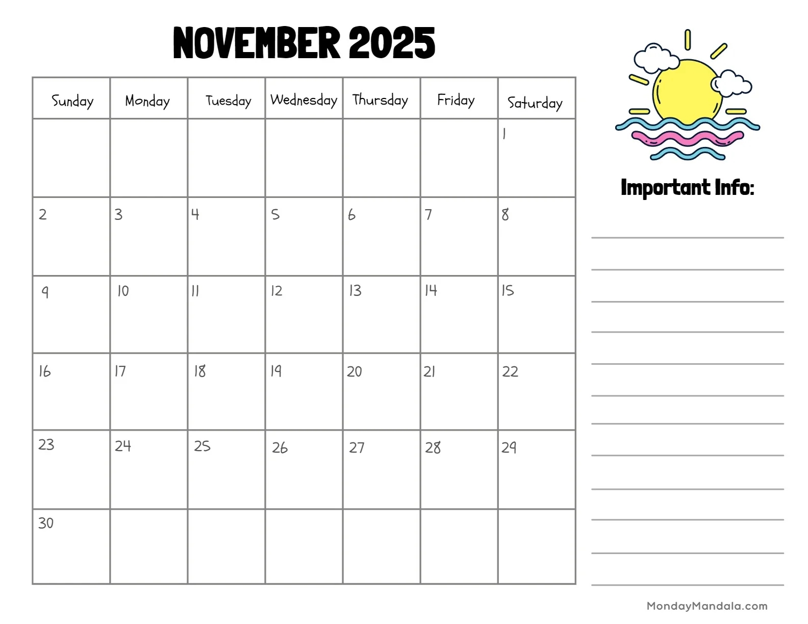 November 2025 Calendar 52 Free PDF Printables 