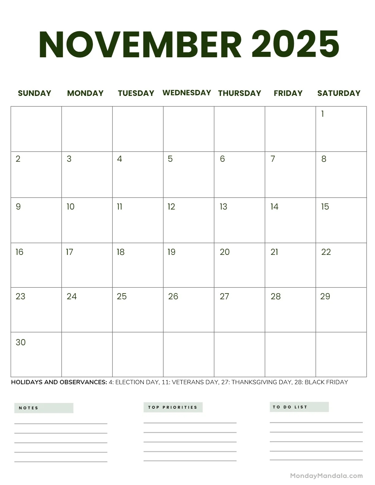 November 2025 Calendar 52 Free PDF Printables 