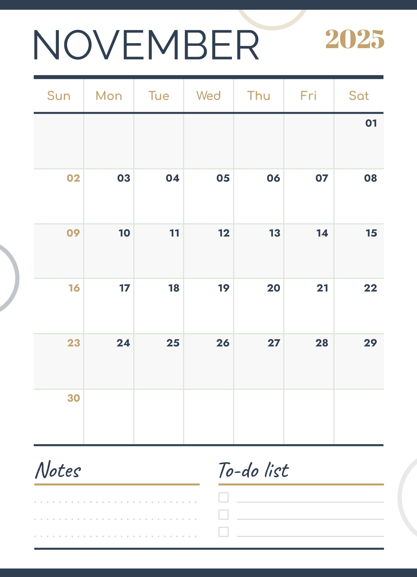 Blank Calendar 2025 November